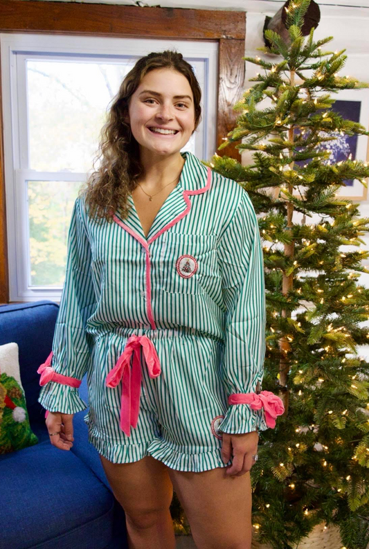 Green and White Stripe Christmas Pajamas