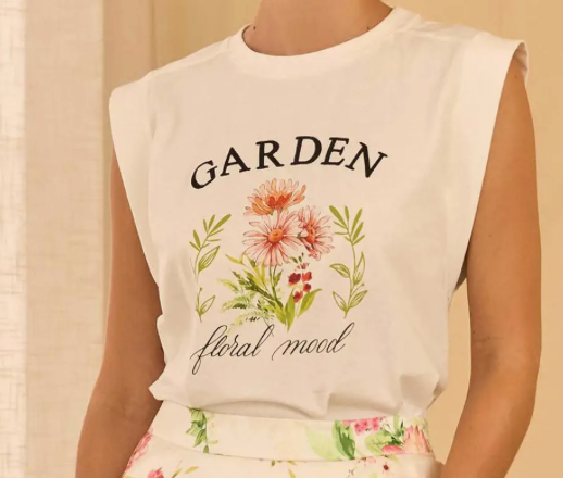 Garden Girl Graphic Embroidered Top