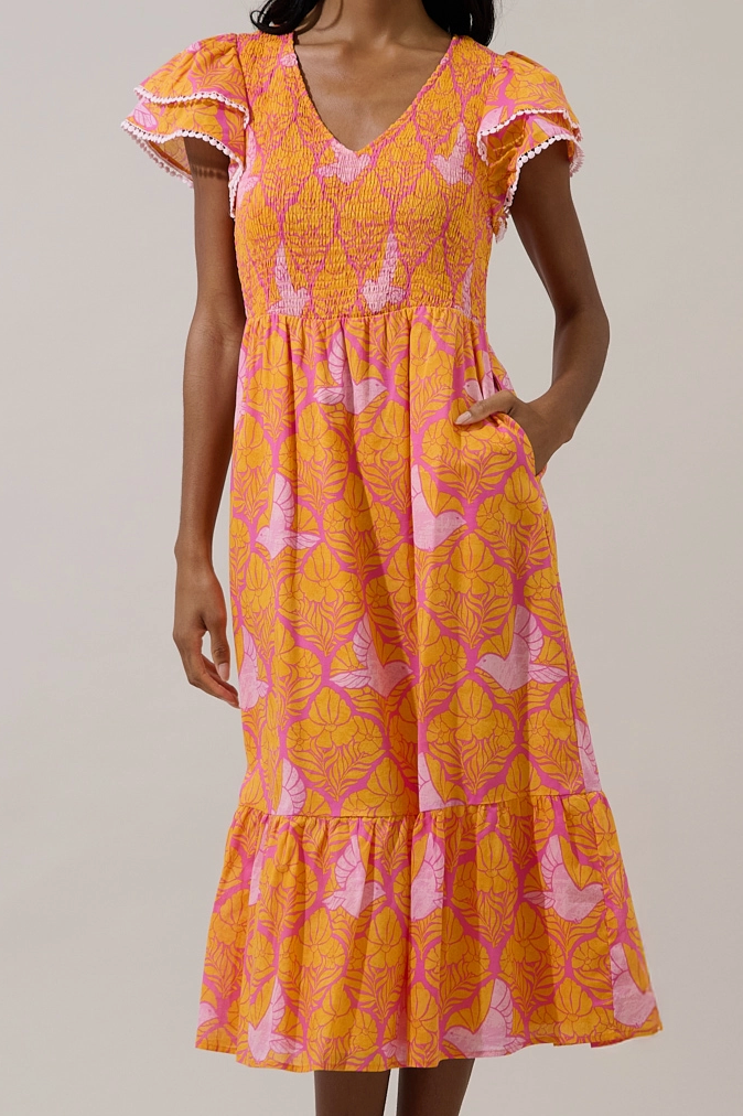 Jaidy Floral Patte Midi Dress