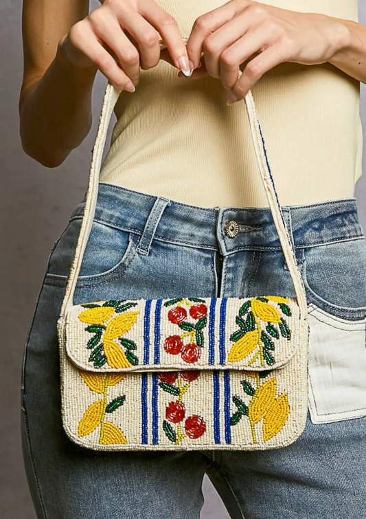 Beaded Cherry Pattern Shoulder Bag