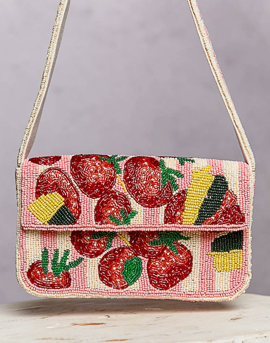 Beaded Fruit Pattern Shoulder Bag