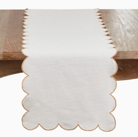 Cotton Striped Scalloped Decorative Runner