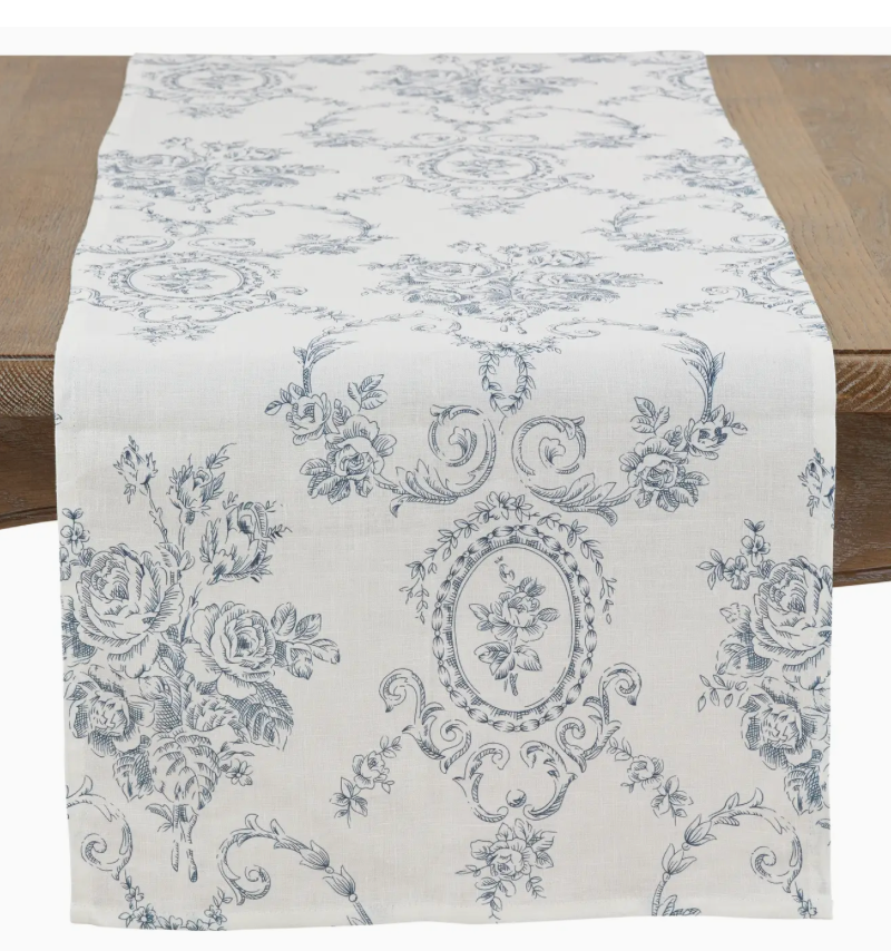 Indigo Toile Floral Runner