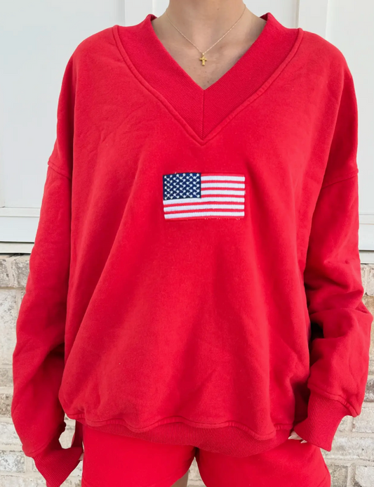 Red American Flag Sweatshirt