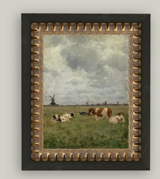 Cattle on the Pasture Framed Antique Art