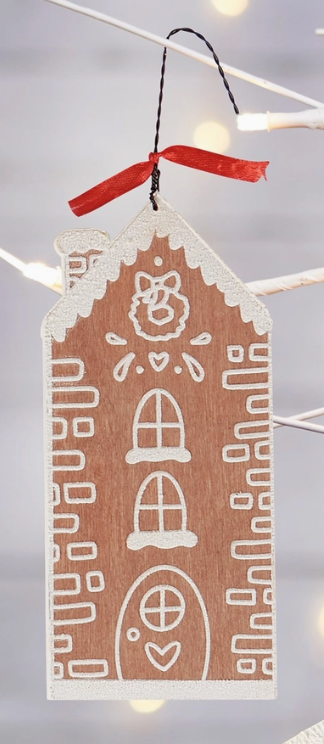 Natural Wood Gingerbread House Ornament