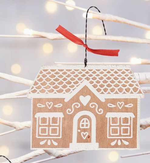 Natural Wood Gingerbread House Ornament