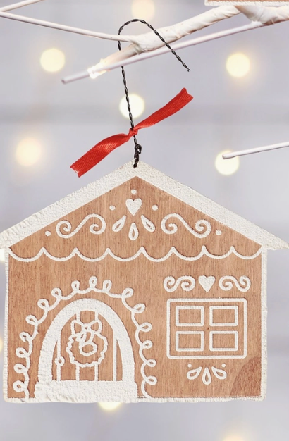 Natural Wood Gingerbread House Ornament