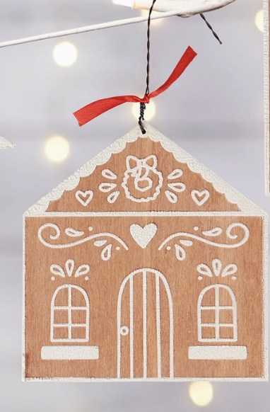 Natural Wood Gingerbread House Ornament