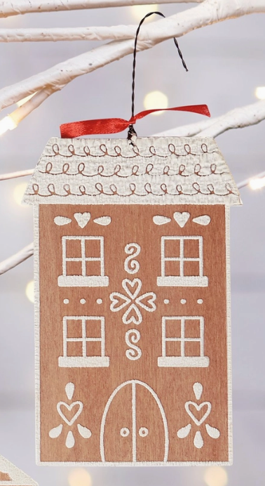 Natural Wood Gingerbread House Ornament