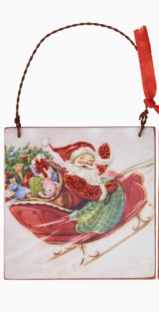 Retro Wooden Santa Ornament