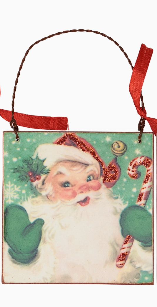 Retro Wooden Santa Ornament