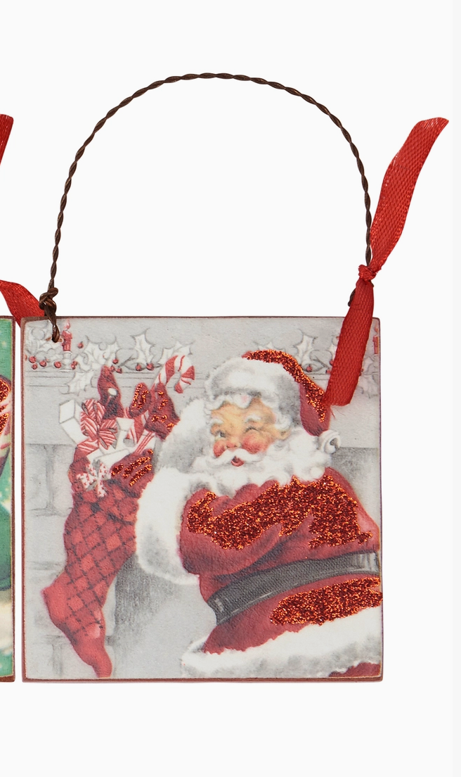 Retro Wooden Santa Ornament