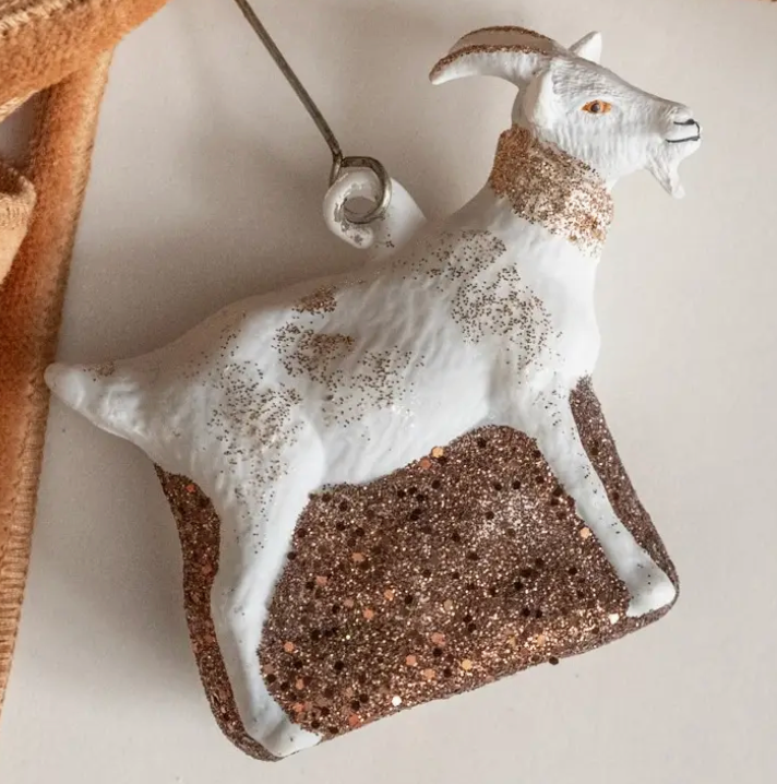 Gold and White Glitter Goat Ornament