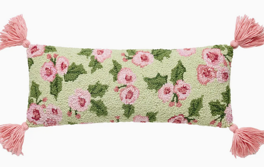 Cottage Charm Roses with Tassel Hook Pillow