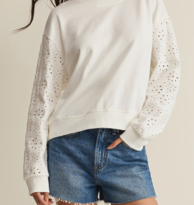Z Supply Mosaic Knit Eyelet Sweatshirt