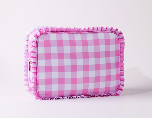 Pink Ruffle Gingham Cosmetic Pouch