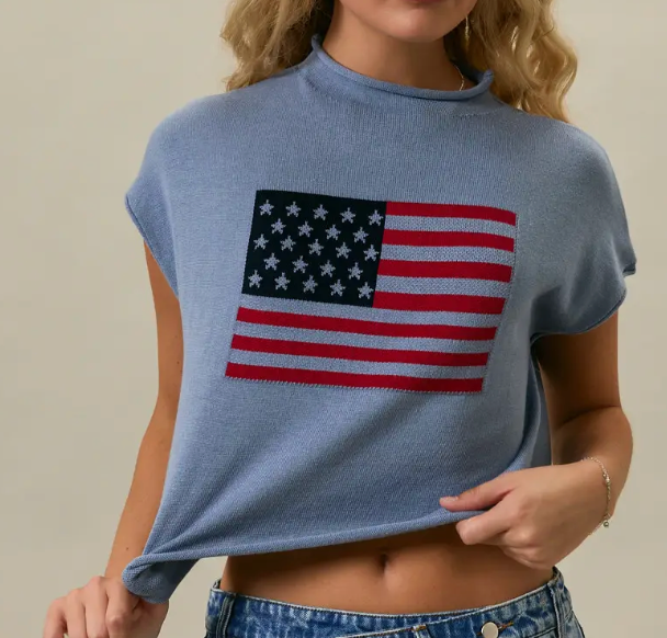 Short Sleeve Flag Sweater Blue
