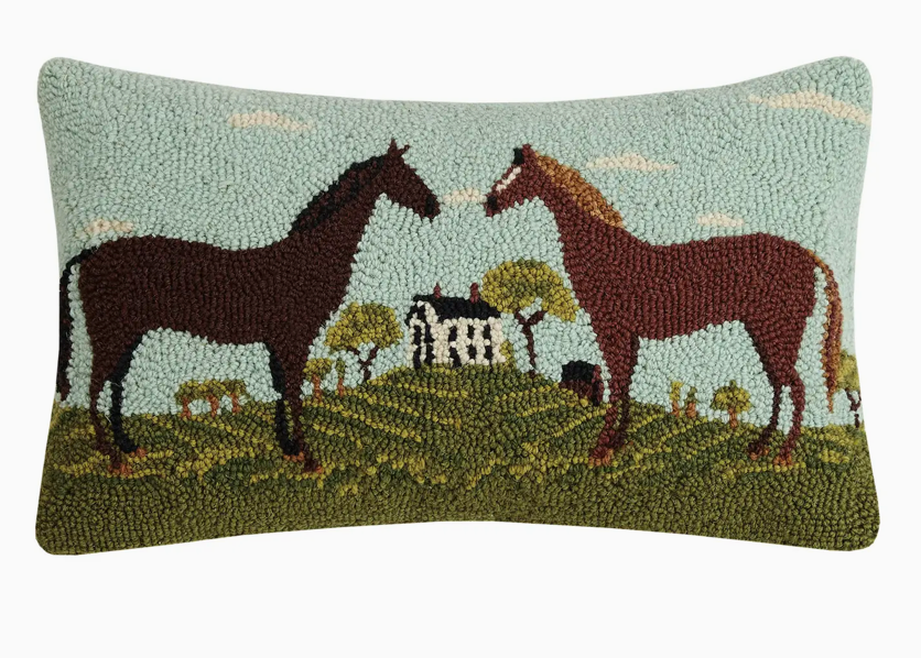 Black and Brown Horses Hook Pillow