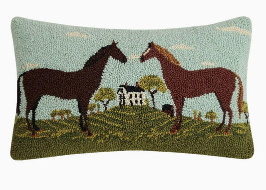 Black and Brown Horses Hook Pillow