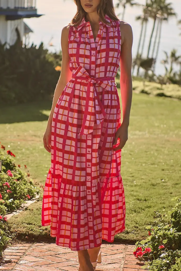 Darvy Checker Cileah Collared Maxi Dress