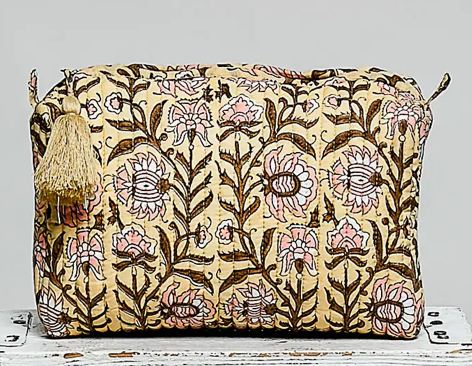 Honey Floral Quilted Cosmetic Tassel Bag