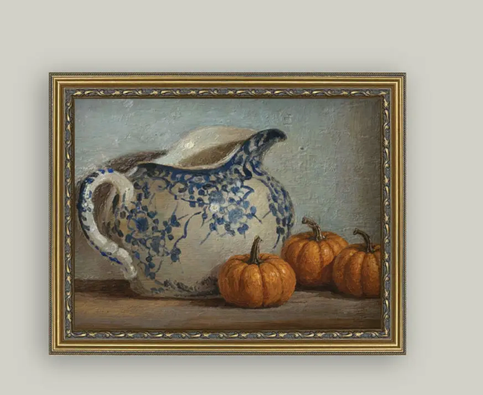 Still Life Pumpkins and Pitcher Framed Print