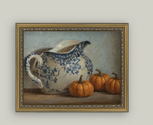 Still Life Pumpkins and Pitcher Framed Print