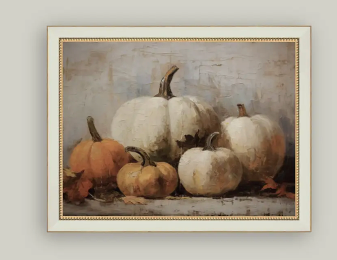 Vintage Pumpkins Framed Antique Art