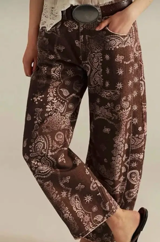 Brown Paisley Print Barrel Pants