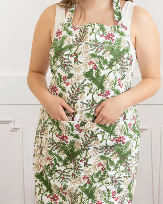 Woodland Berry Holly Print Cotton Kitchen Apron