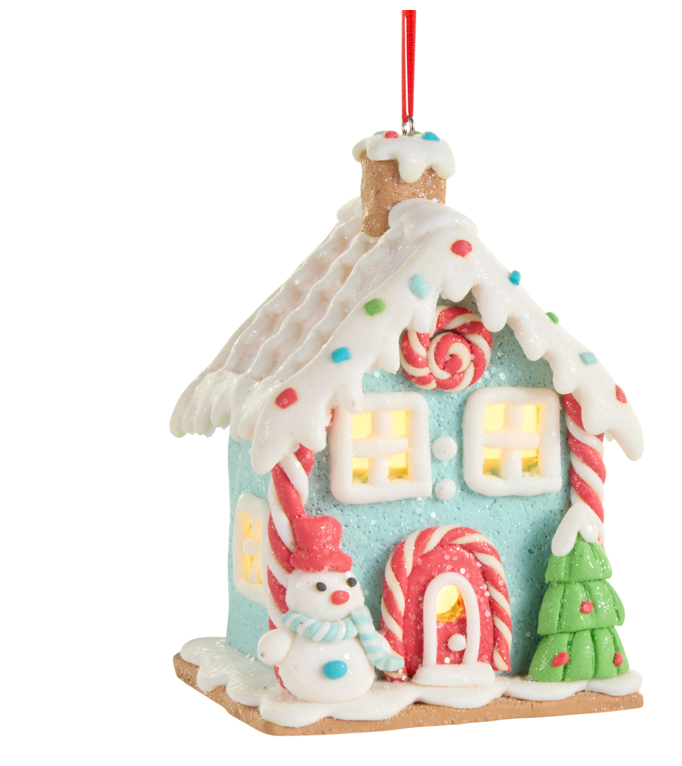 Lighted Blue and Red Mini Gingerbread House Ornament