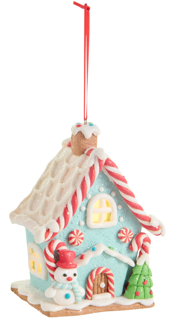 Lighted Blue and Red Mini Gingerbread House Ornament