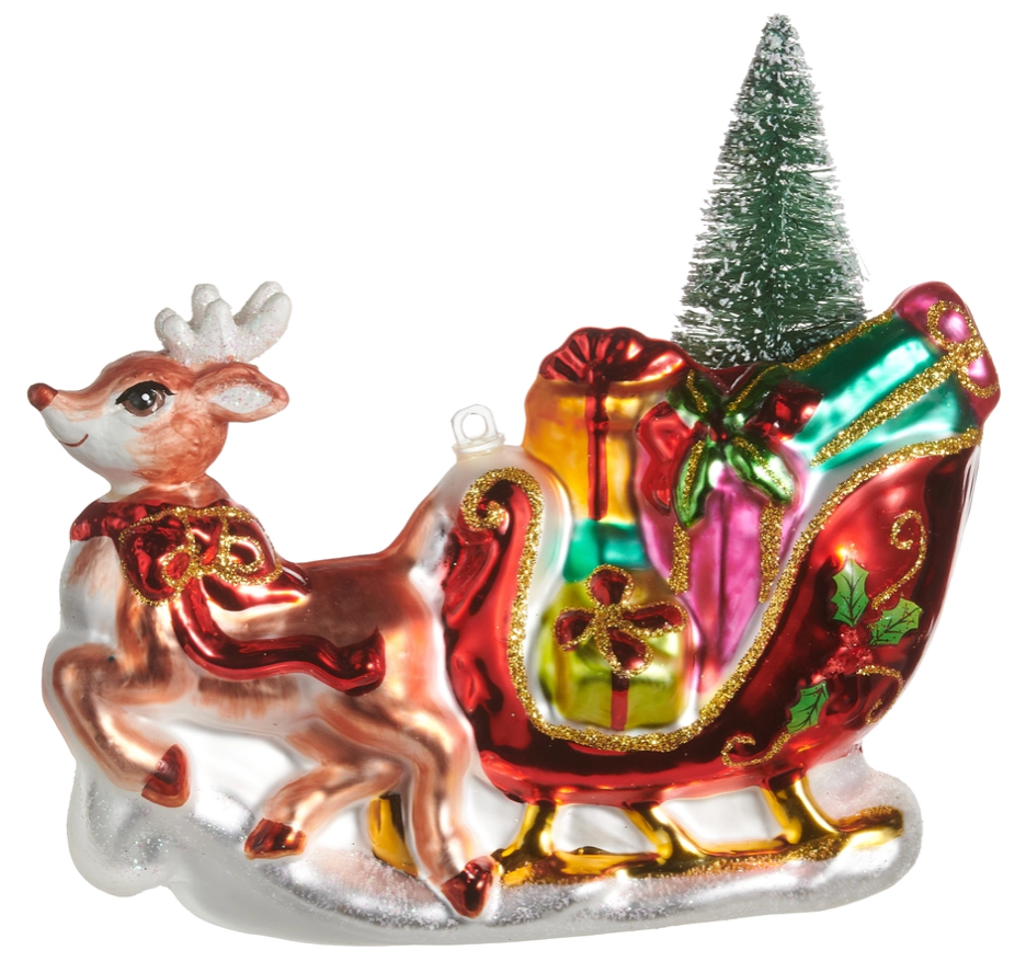 Deer with Package Sleigh Ornament