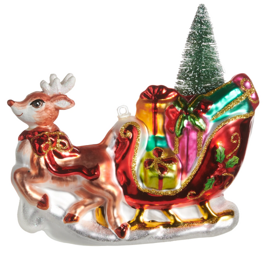 Deer with Package Sleigh Ornament