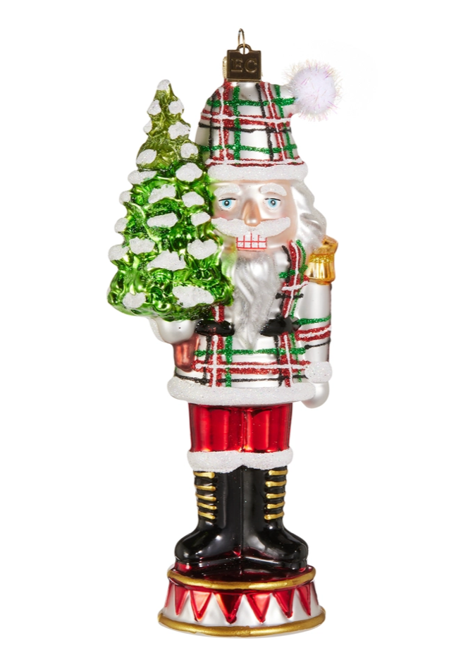 White Plaid Nutcracker Ornament